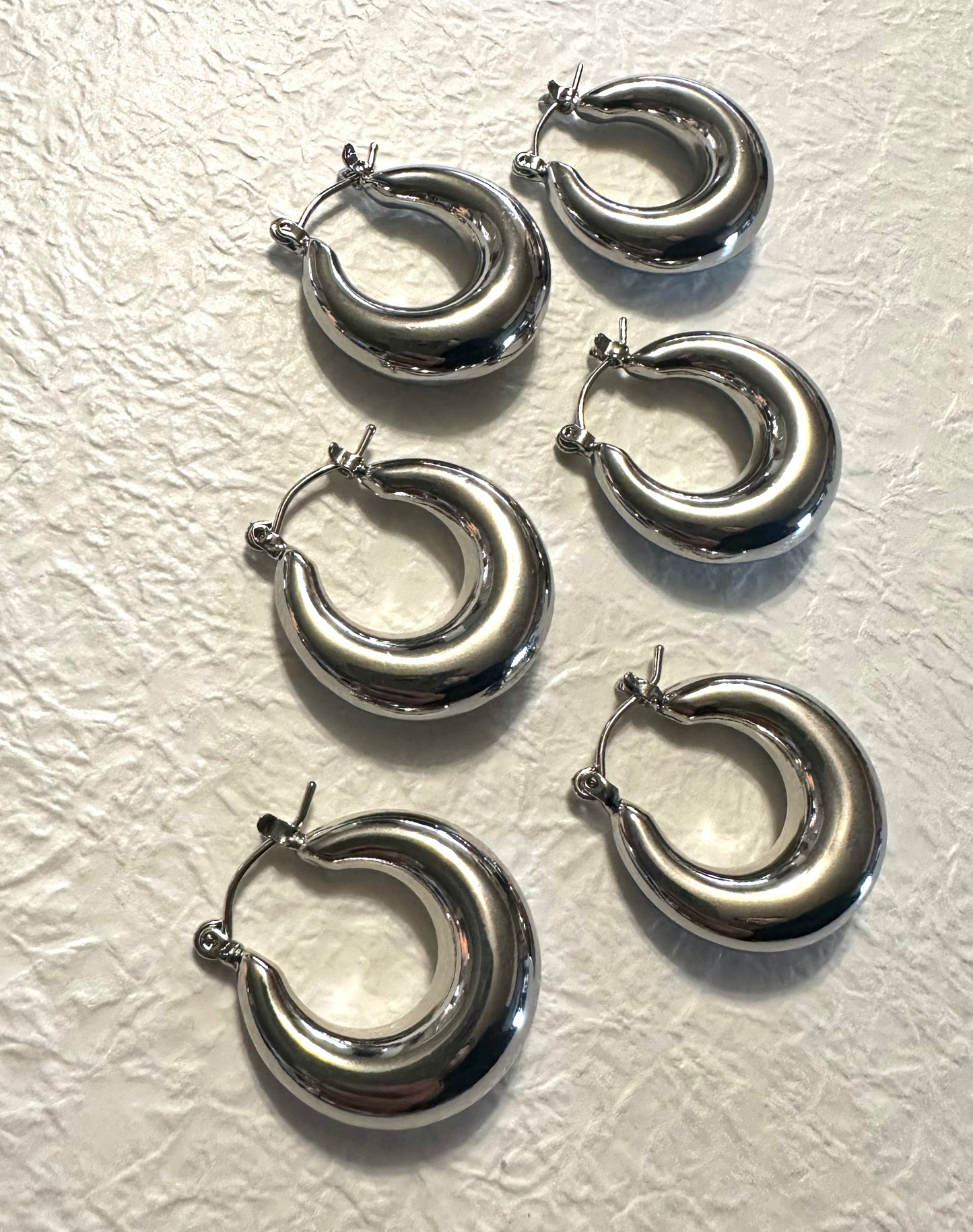 Chunky hoop earrings Silver #E0015