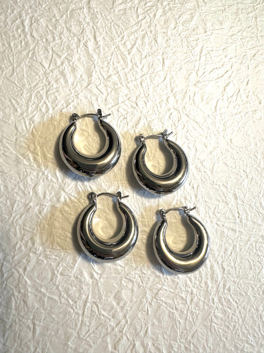 Chunky hoop earrings Silver #E0015